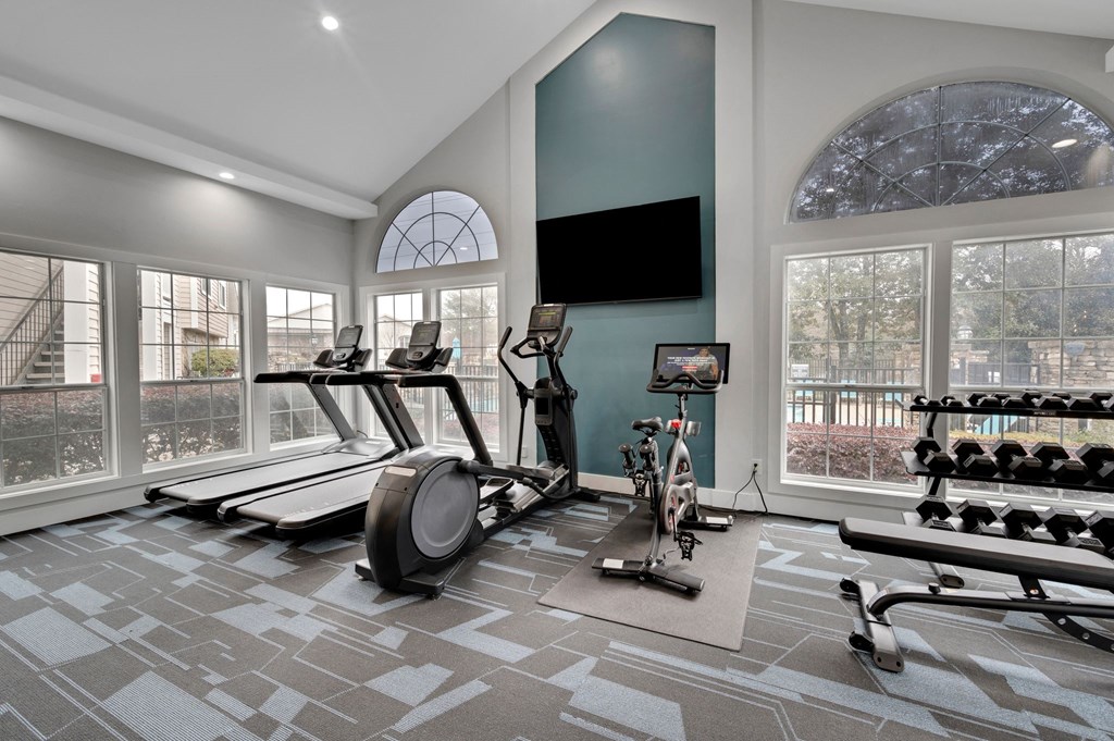 the residence has a gym with plenty of exercise equipment and windows