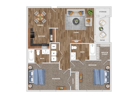 A floor plan of a house showing the layout of the rooms.