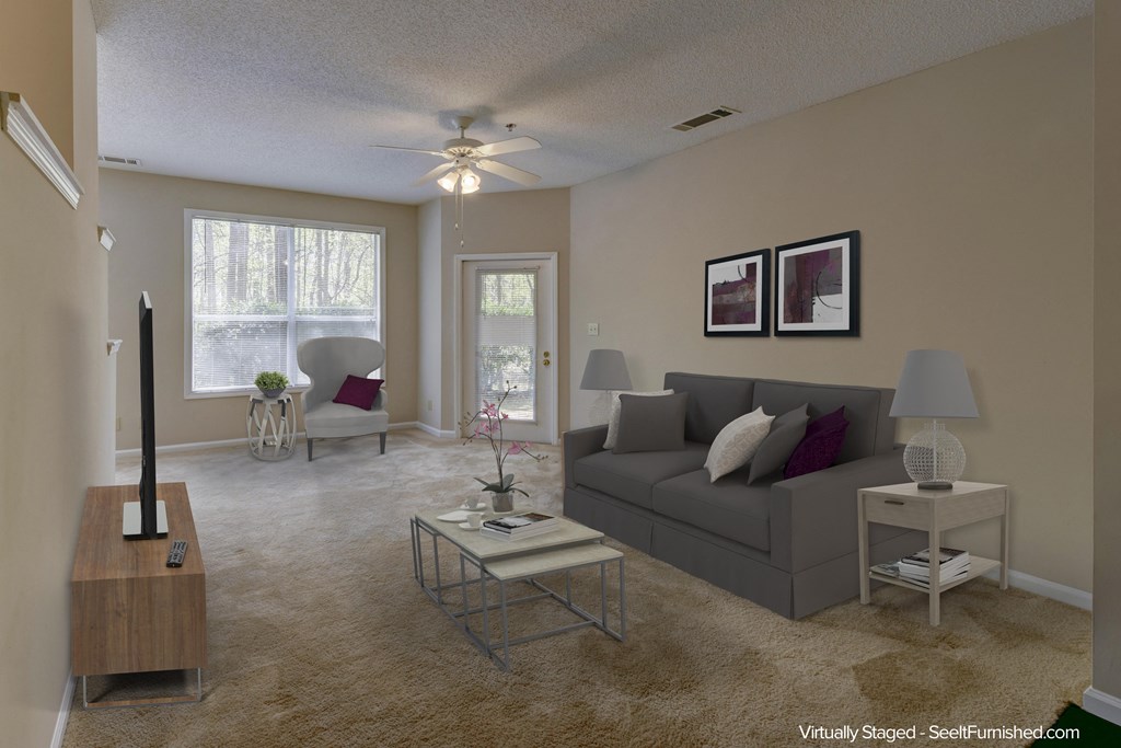 a living room with a couch and a coffee table