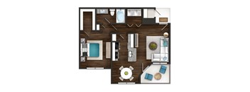 a 3d rendering of a floor plan with a bedroom and a living room