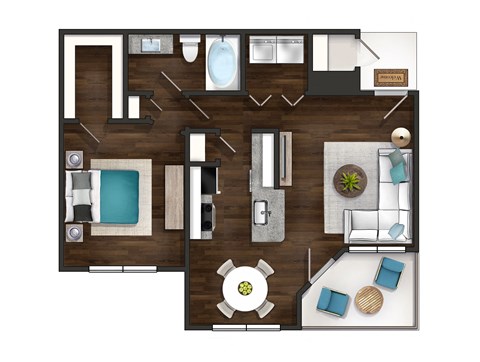 a 3d rendering of a floor plan with a bedroom and a living room
