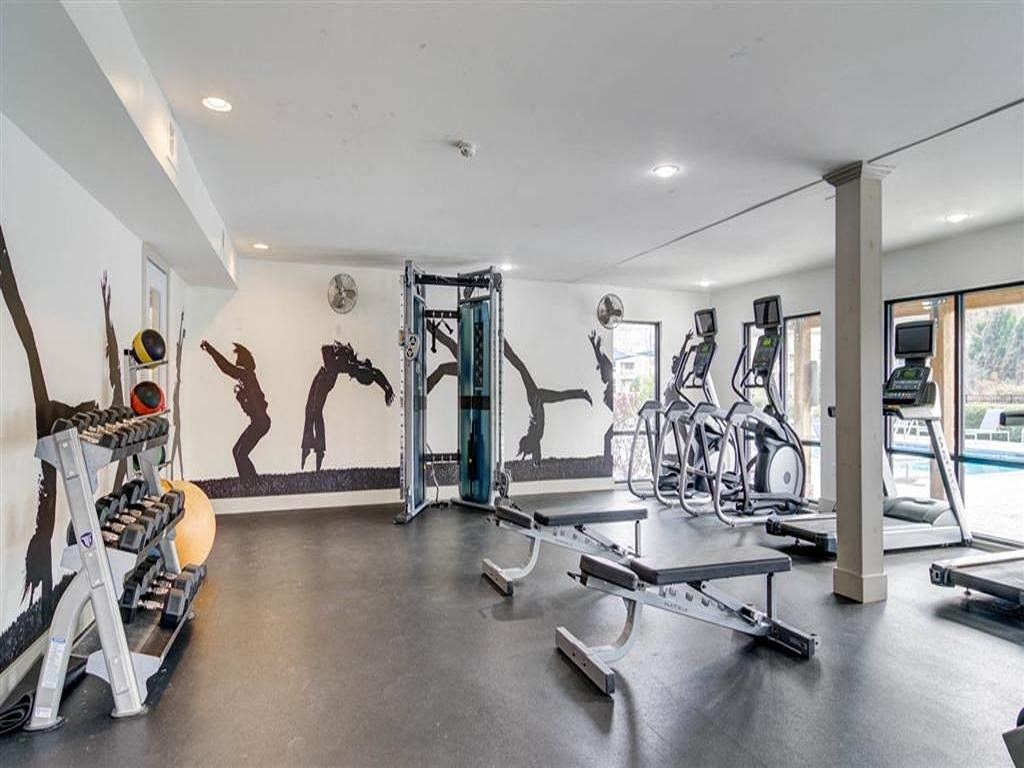 the gym at the condo is equipped with cardio equipment and weights