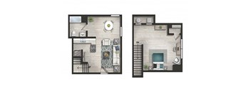 two floor plans of a bedroom and a living room