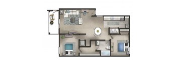 a floor plan of a house with a bedroom and a living room