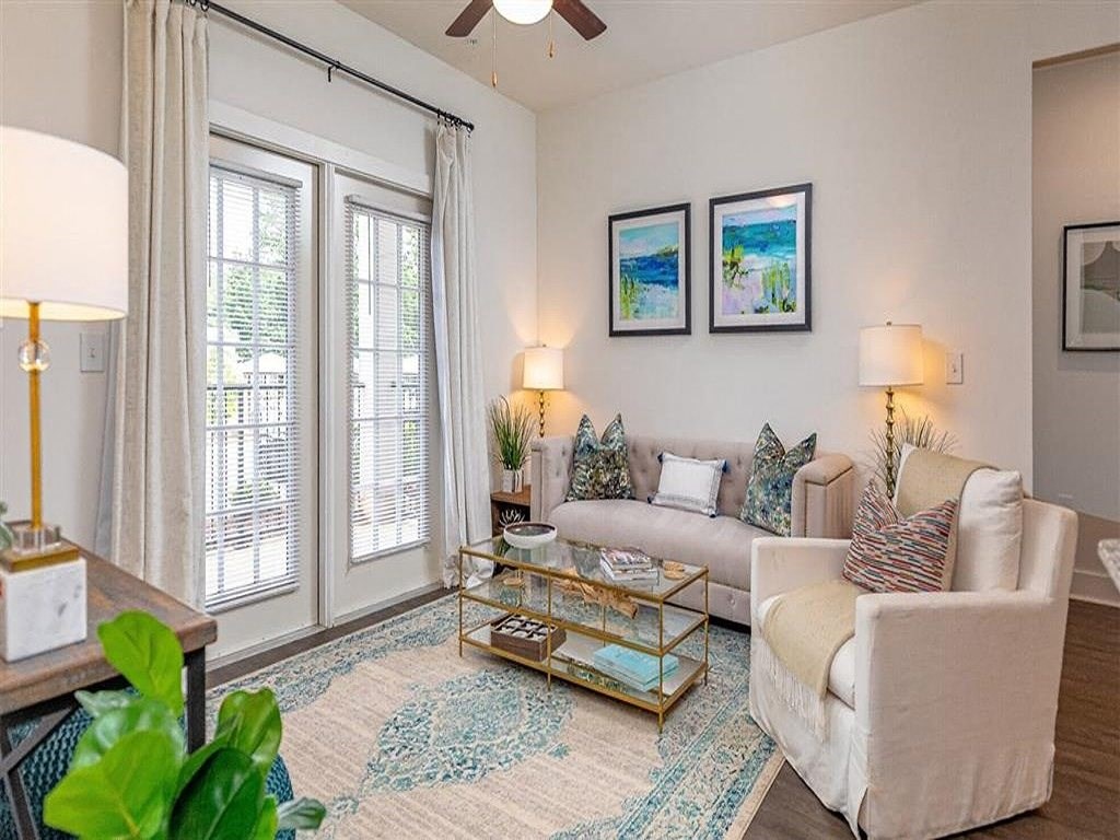 a living room with a couch and a coffee table