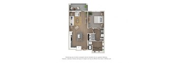 A floor plan of a house with a kitchen, living room, dining room, and bathroom.