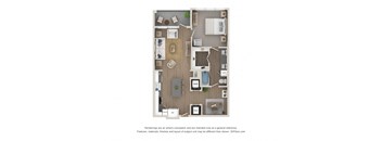 A floor plan of a house with a kitchen, living room, dining room, and bathrooms.