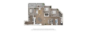 A floor plan of a house with a kitchen, living room, and two bedrooms.