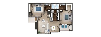 a 3d floor plan of a hotel room
