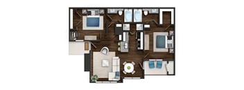a 3d drawing of a floor plan with furniture and a table