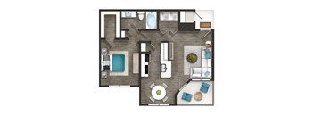 a 3d drawing of a floor plan with a bedroom and a living room
