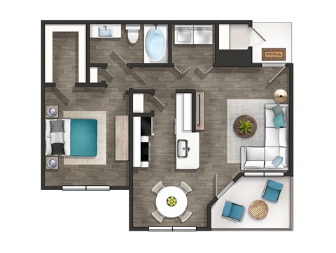 a 3d drawing of a floor plan with a bedroom and a living room