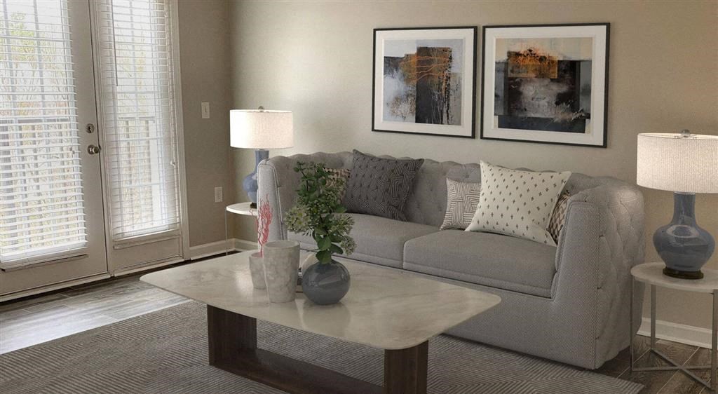 a living room with a couch and a coffee table