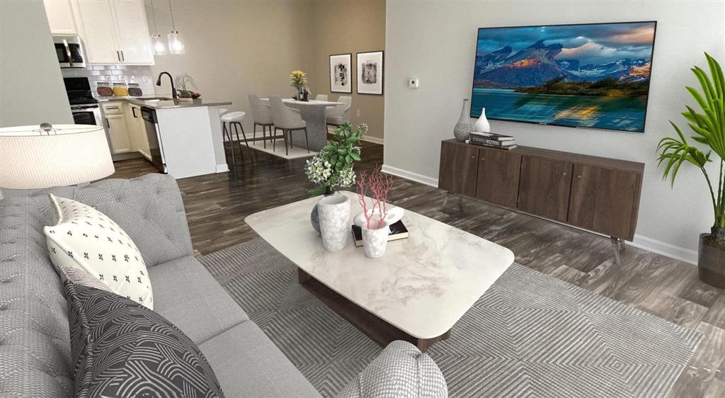 a living room with a couch and a coffee table