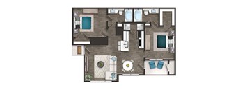 a 3d floor plan of a hotel room