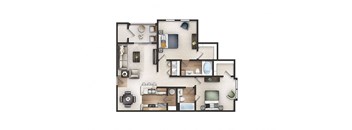 3d floor plan of a bedroom apartment