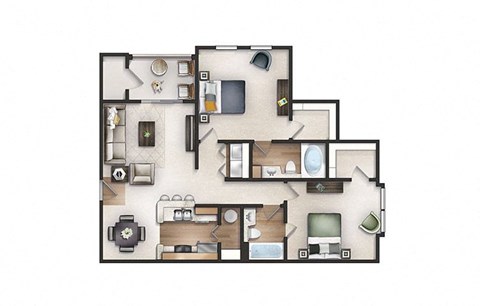 3d floor plan of a bedroom apartment