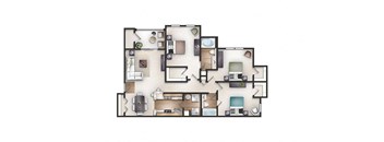 3d floor plan of a house with furniture