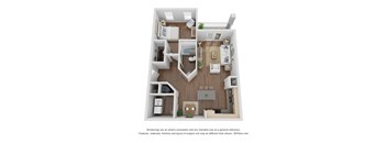 a stylized floor plan with a bedroom and a living room