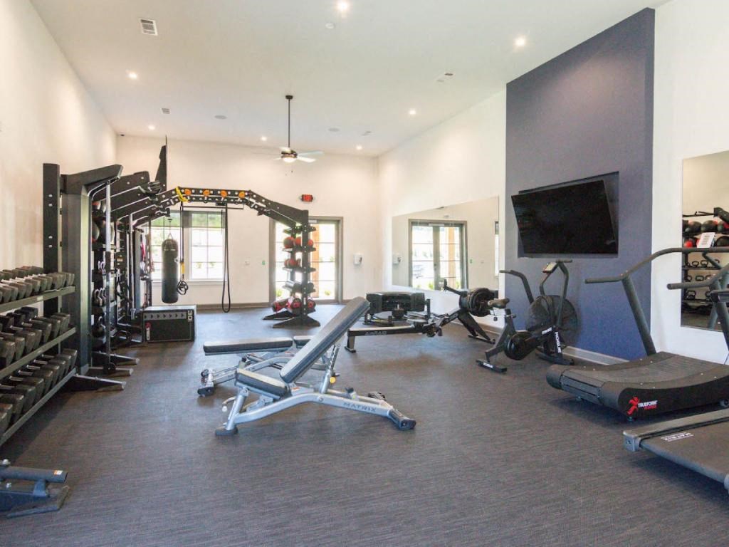 the gym has plenty of equipment and a television