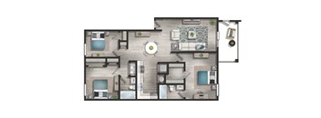 A top-down view of a house layout with a central courtyard.