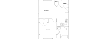 a floor plan of a small house with a bedroom and a living room