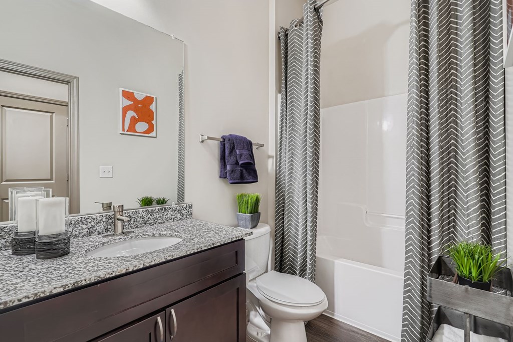 A bathroom with a toilet, sink, and shower curtain.