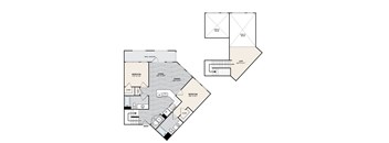 A floor plan of a house with a living room, dining room, bedrooms and a loft.