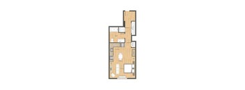 A floor plan of a house with a kitchen, living room, dining room, and two bedrooms.