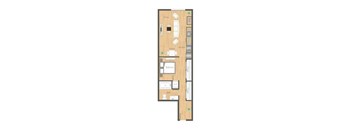 A floor plan of a house with a living room, dining room, kitchen, two bedrooms, a bathroom, and a garage.
