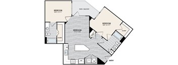 A floor plan of a house with three bedrooms and a closet.