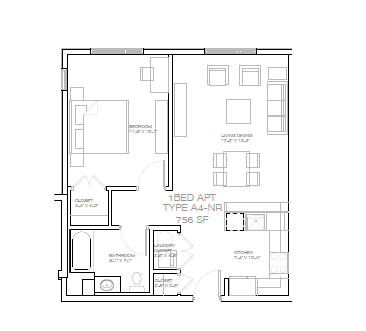 a floor plan of a house with a bedroom and a living room