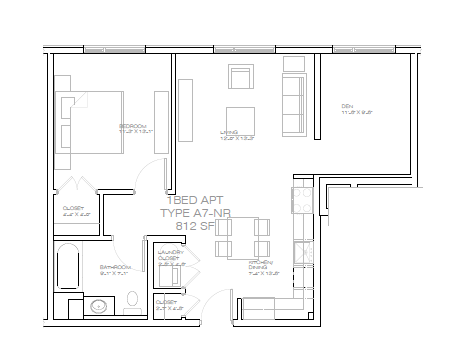 a floor plan of a small house with a bedroom and a living room