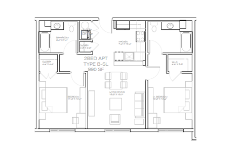 a floor plan of a small house with bedrooms and a living room