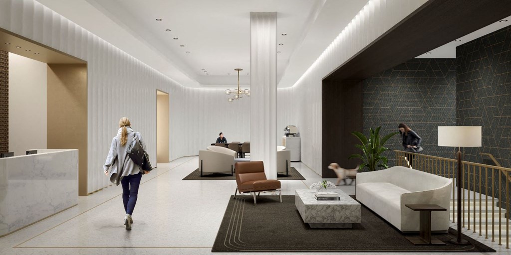 a rendering of the lobby of aria on the avenue of the americas