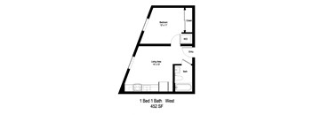 1-Bed - West Floor Plan at Moraine, Tacoma, 98402