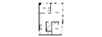 a floor plan of a small house with a bedroom and a living room