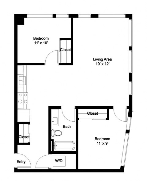 a floor plan of a small house with a bedroom and a living room