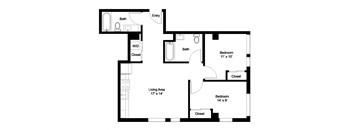 a floor plan of a house with a bedroom and a living room