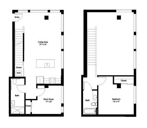 a floor plan of an open floor plan with a bedroom and a living room