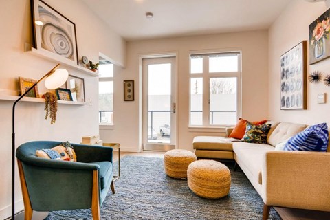 Carpeted Living Area at Holm at Sellwood, Portland, OR