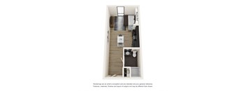 a floor plan of a studio apartment with a bedroom and a living room