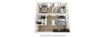 Two Bedroom 2 bath A Floor Plan at Analog Tacoma, Tacoma, WA 98402