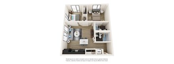 Two Bedroom 2 bath B Floor Plan at Analog Tacoma, Washington, 98402