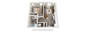 One Bedroom One Bathroom Floor Plan at Brookland Apartments, Portland, Oregon
