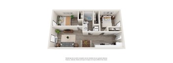 Two Bedroom One Bathroom Floor Plan at Brookland Apartments, Portland