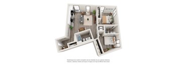 Two Bedroom 2 Bathroom Floor Plan at Brookland Apartments, Portland, Oregon