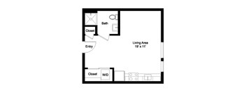 a floor plan of a house with a bedroom and a living room