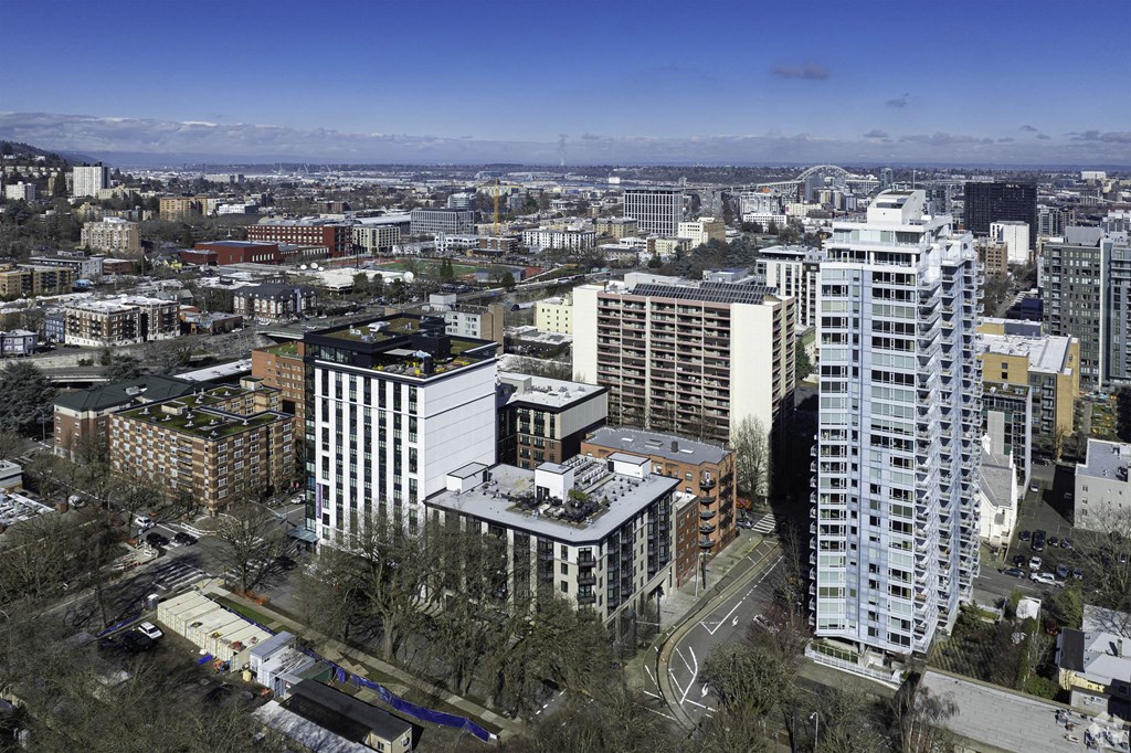 a view of the city from the roof of a building a view of the city from the roof of a building at Clay & Tiffany, Portland, OR