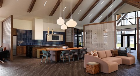 A modern living room with a wooden floor and a large window.
